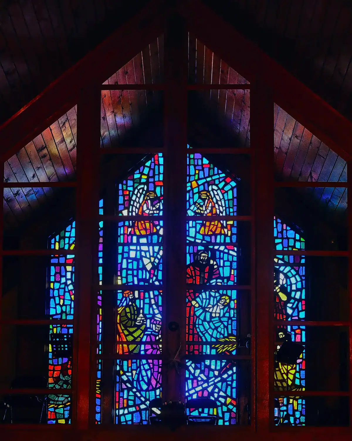 Stained glass wall at the entrance way to St. Joseph Catholic Church